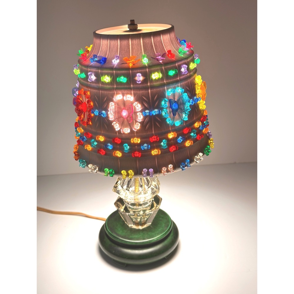 Lampware Green Ceramic Table Lamp Butterfly Bird Pegs Glass Stem Pull Chain